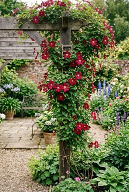 Clematis 'Ville de Lyon' tuteurée 70 cm C2